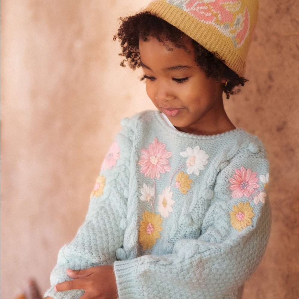 Louise Misha Acacia embroidered sweater Mineral Blue size 10Y